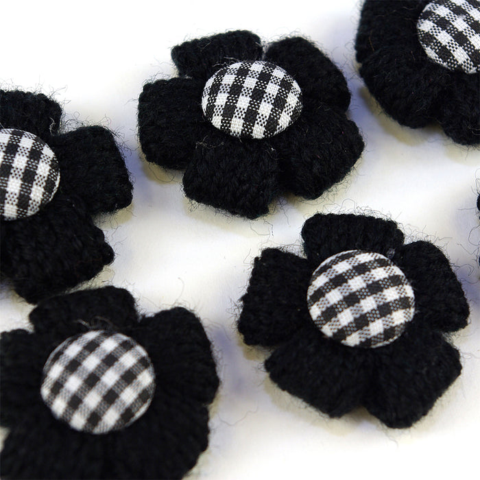 Deco Parts Single Item Set Natural Tailored Lovely Check Flower Black 