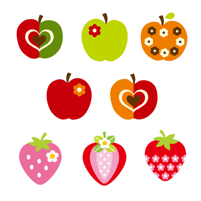 Name Sticker (Standard Water Repellent Type 375 Pieces) Fashionable Apple and Sweet Strawberry 