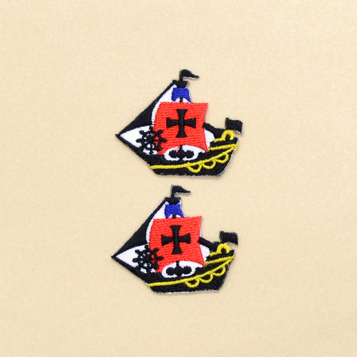 【アーリーサマーセール：40%OFF】 ワッペン 海賊船・クロス(2個セット)