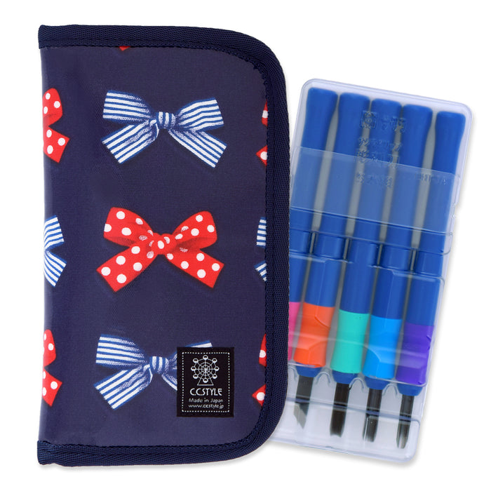 Carving knife set (left-handed) Polka dot and striped French ribbon (navy) 