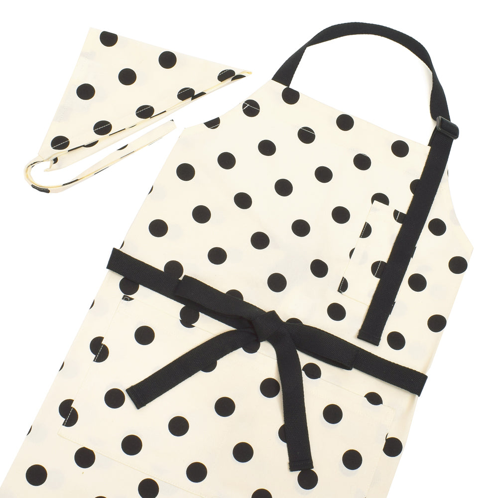 Apron (150-free size) with triangular bandage polka dot large (twill・white) 