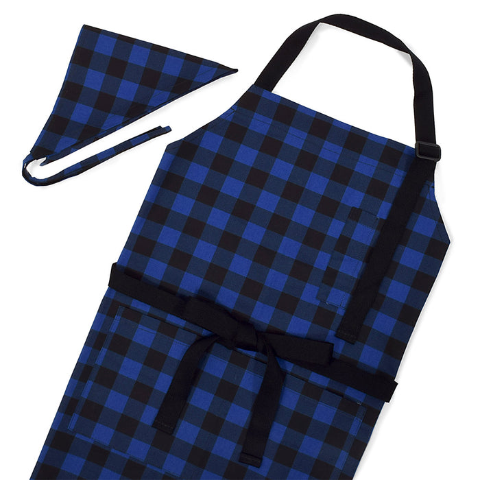 エプロン(150～フリーサイズ)三角巾付き バッファローチェック・ブルー