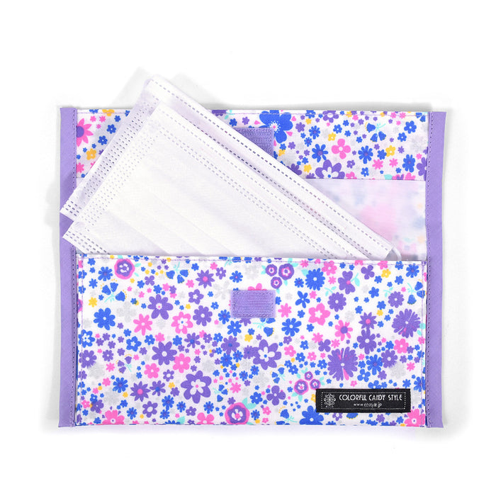 [SALE: 30% OFF] Antibacterial mask case Double pocket (for mobile) Airy shower with flower pattern (lavender) 