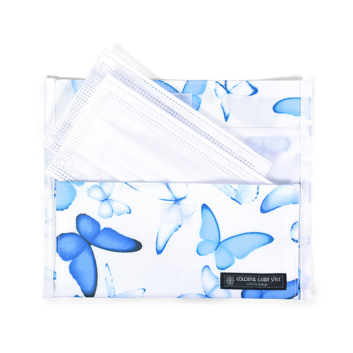 [SALE: 30% OFF] Antibacterial Mask Case Double Pocket (for Mobile) Blue Butterfly 