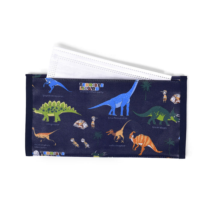 [SALE: 30% OFF] Antibacterial mask case Double pocket (for mobile) Discovery! Exploration! Dinosaur Continent (Navy) 