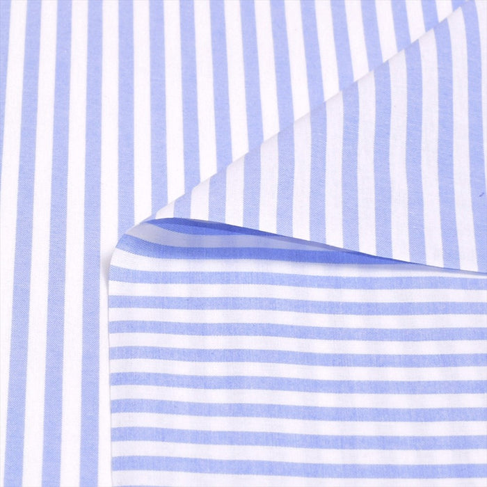 Yu-packet basic stripe/light blue (cotton poly) mixed weave fabric 