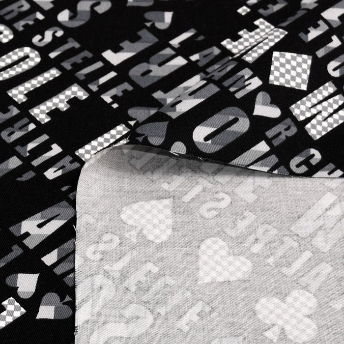 Yu-Packet Spelling Gray Twill Fabric 