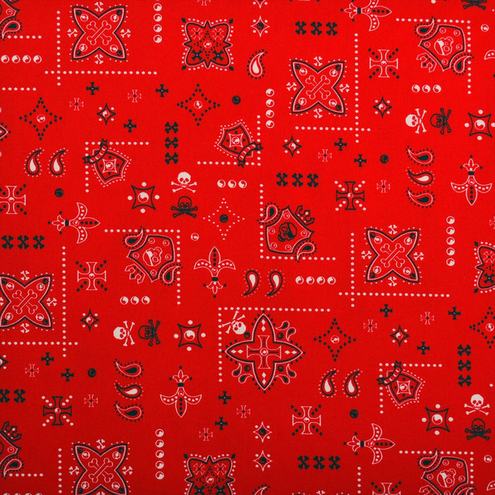 Yu-Packet Skull Red Twill Fabric 