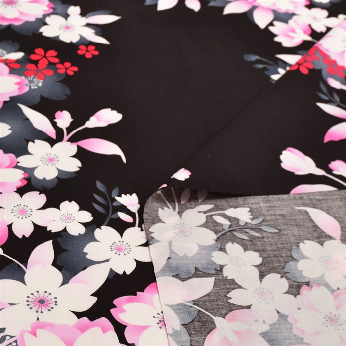 Yu-Packet Large Flower Peach Blossom/Black Broad Fabric 