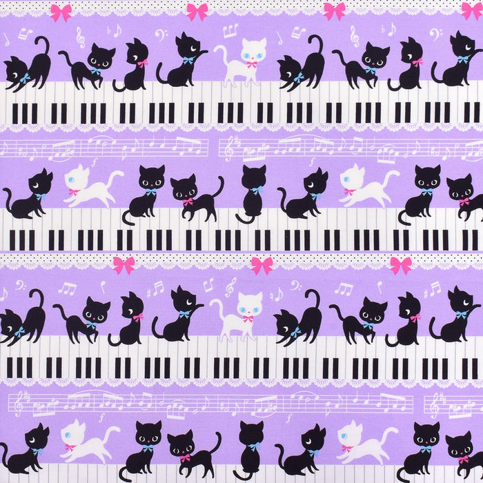 ゆうパケット ピアノの上で踊る黒猫ワルツ(ラベンダー) オックス生地