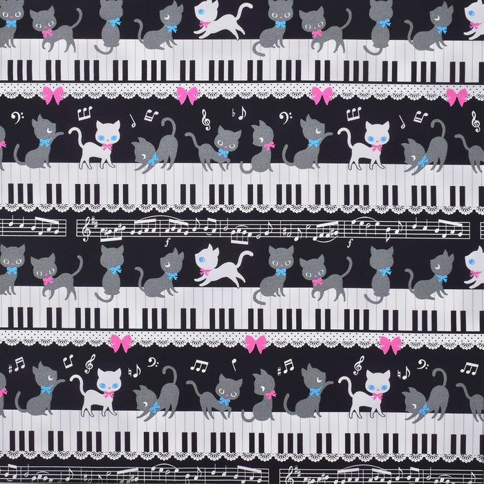 ゆうパケット ピアノの上で踊る黒猫ワルツ(ブラック) オックス生地