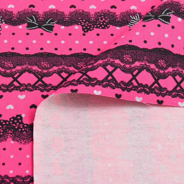 Yu-Packet Pretty cute with ribbon and lace pattern (deep pink) Oxford fabric 