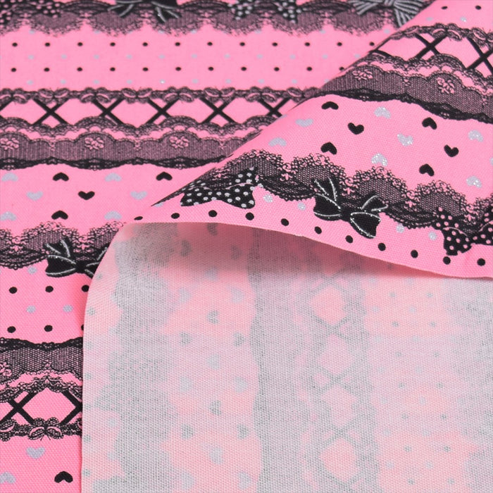 Yu-packet Pretty cute with ribbon and lace pattern (rose pink) Oxford fabric 