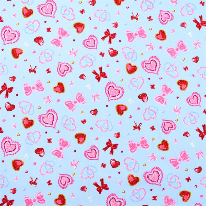 Yu-packet heart and ribbon twinkle beauty (light blue) ox fabric 