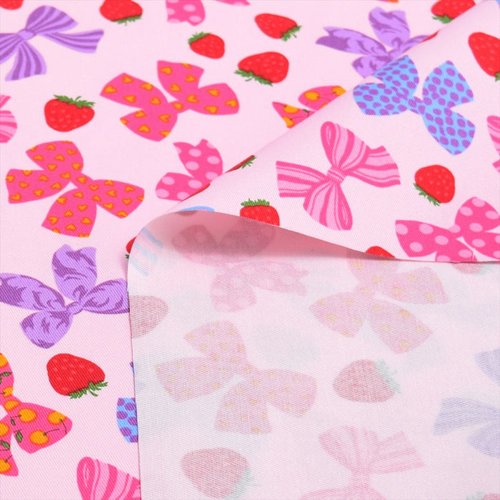 Yu-packet Strawberry and ribbon perfect score lovely (pink) twill fabric 