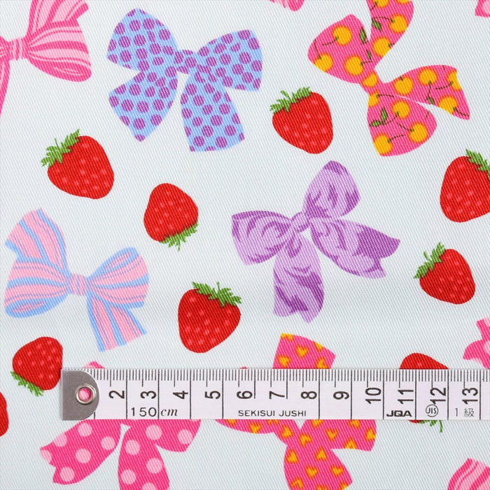 Yu-packet Strawberry and ribbon perfect score lovely (light blue) twill fabric 