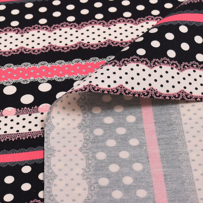Yu-packet ribbon and lace polka dot harmony (black) Oxford fabric 