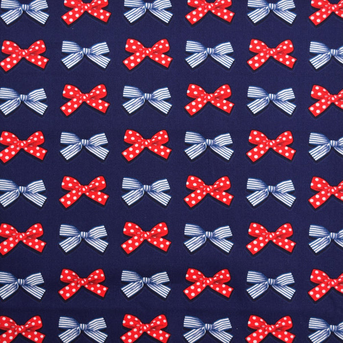 Yu-Packet Polka Dot and Stripe French Ribbon (Navy) Oxford Fabric 