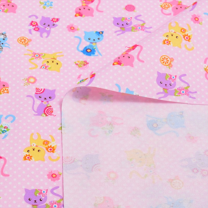 ゆうパケット カラフル子猫のフラワーファッション(ピンク) オックス生地