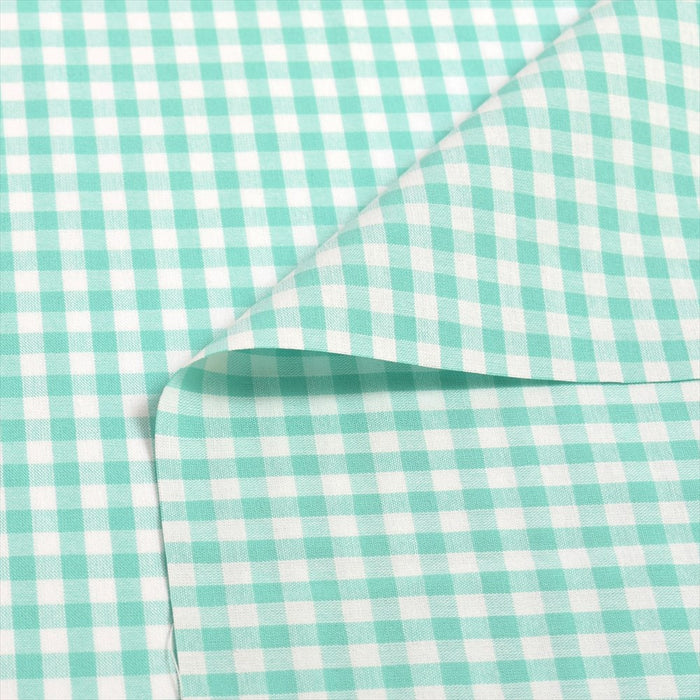 Yu-Packet [Order from manufacturer] Gingham green (polycotton) mixed weave fabric 