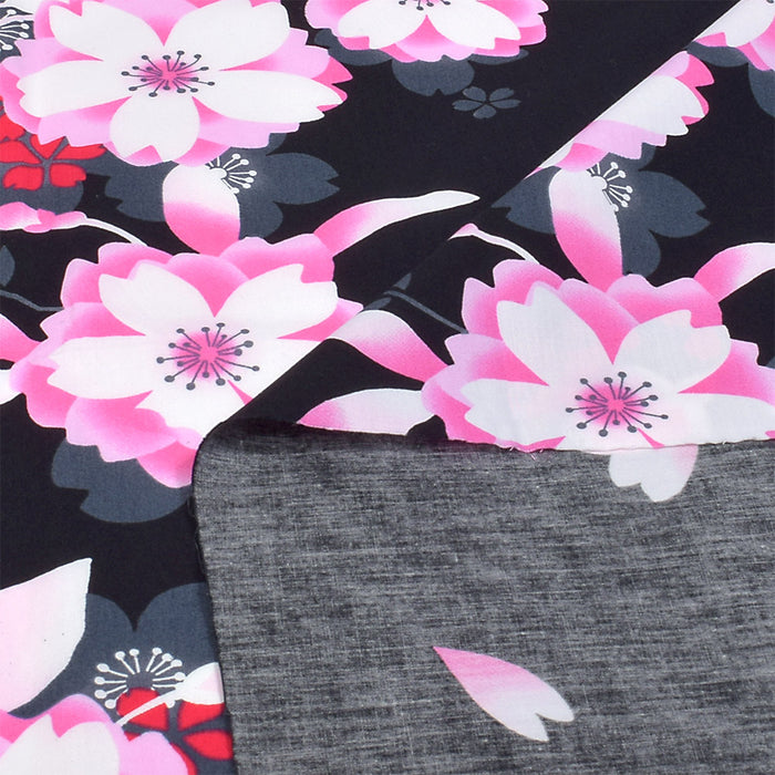 Yu-Packet Large Flower Peach Blossom/Black Broad Fabric 