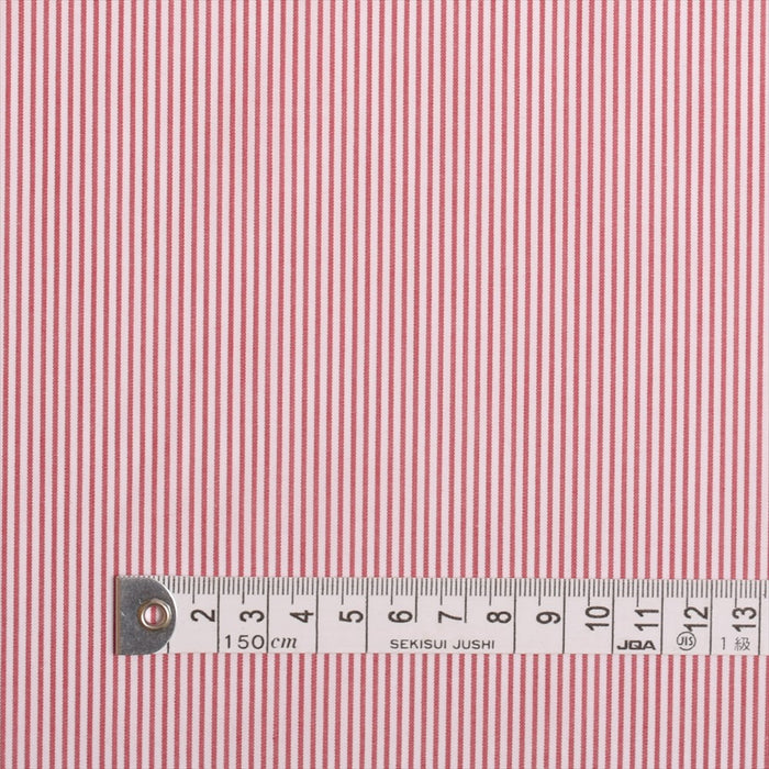 Yu-Packet [Order from manufacturer] Super long cotton yarn-dyed broadcloth, white x red stripe thin 50 yarn-dyed broadcloth fabric