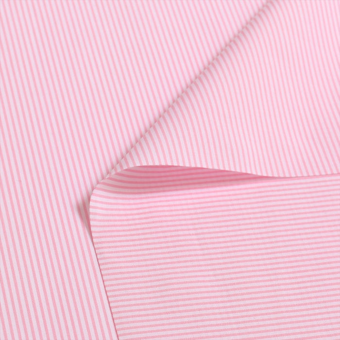 Yu-Packet [Order from manufacturer] Extra-long cotton yarn-dyed broadcloth fabric, white x pink stripe thin, 50 yarn-dyed broadcloth fabric 