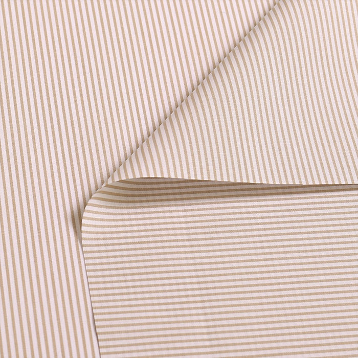 Yu-Packet [Order from manufacturer] Extra-long cotton yarn-dyed broadcloth, white x light brown stripe thin, 50 yarn-dyed broadcloth fabric