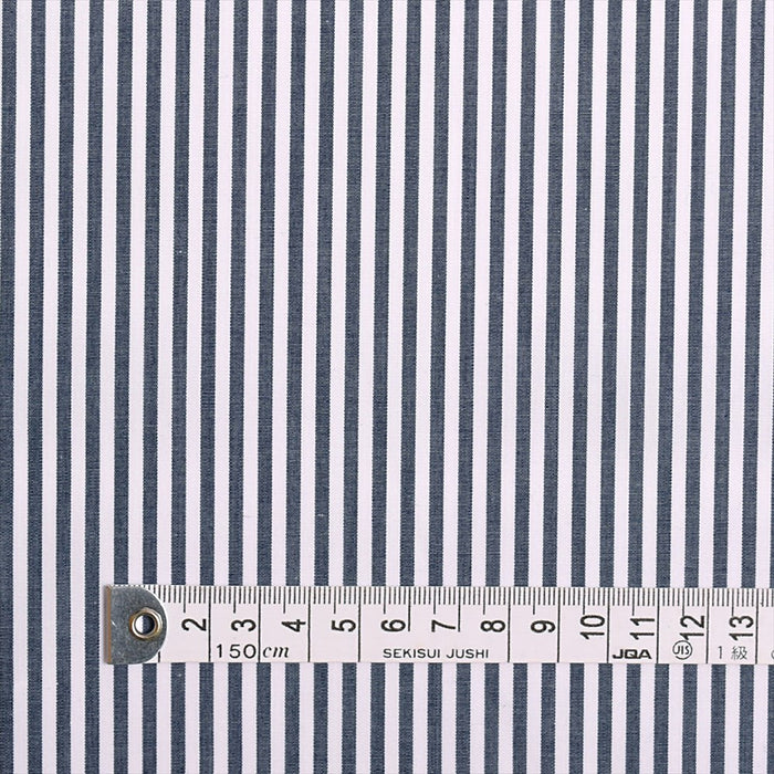 Yu-Packet [Order from manufacturer] Extra-long cotton yarn-dyed broadcloth fabric, white x navy blue stripe thick, 50 yarn-dyed broadcloth fabric 