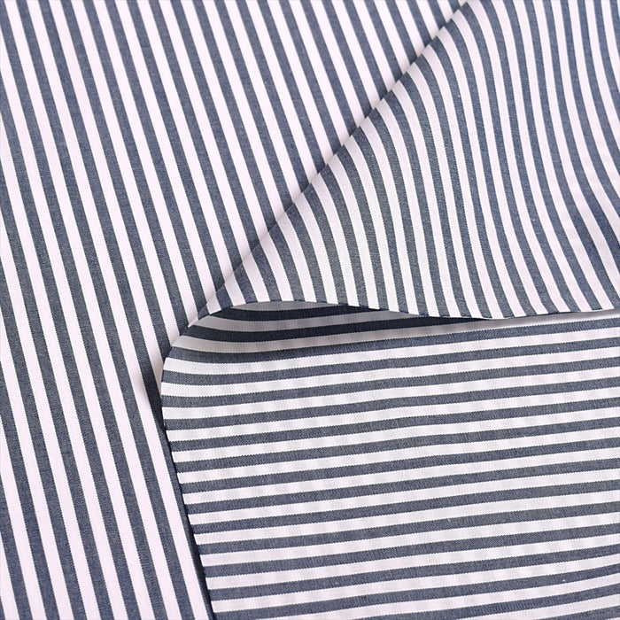 Yu-Packet [Order from manufacturer] Extra-long cotton yarn-dyed broadcloth fabric, white x navy blue stripe thick, 50 yarn-dyed broadcloth fabric 