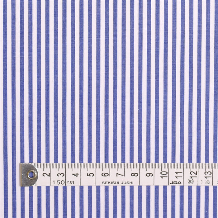 Yu-Packet [Order from manufacturer] Extra-long cotton yarn-dyed broadcloth, white x blue stripe thick, 50 yarn-dyed broadcloth fabric 