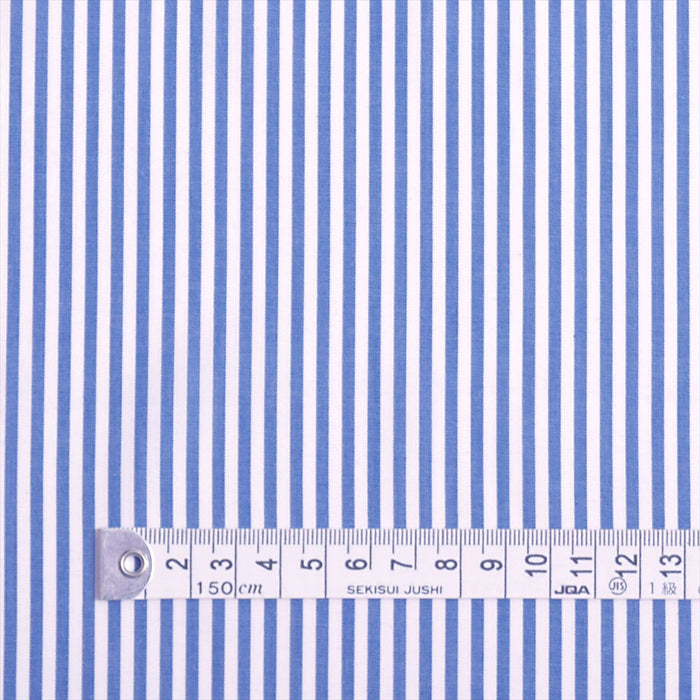 Yu-Packet [Order from manufacturer] Extra-long cotton yarn-dyed broadcloth, white x light blue stripe thick, 50 yarn-dyed broadcloth fabric 