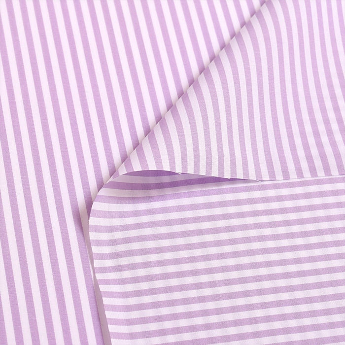 Yu-Packet [Order from manufacturer] Super long cotton yarn-dyed broadcloth, white x purple stripe thick, 50 yarn-dyed broadcloth fabric 