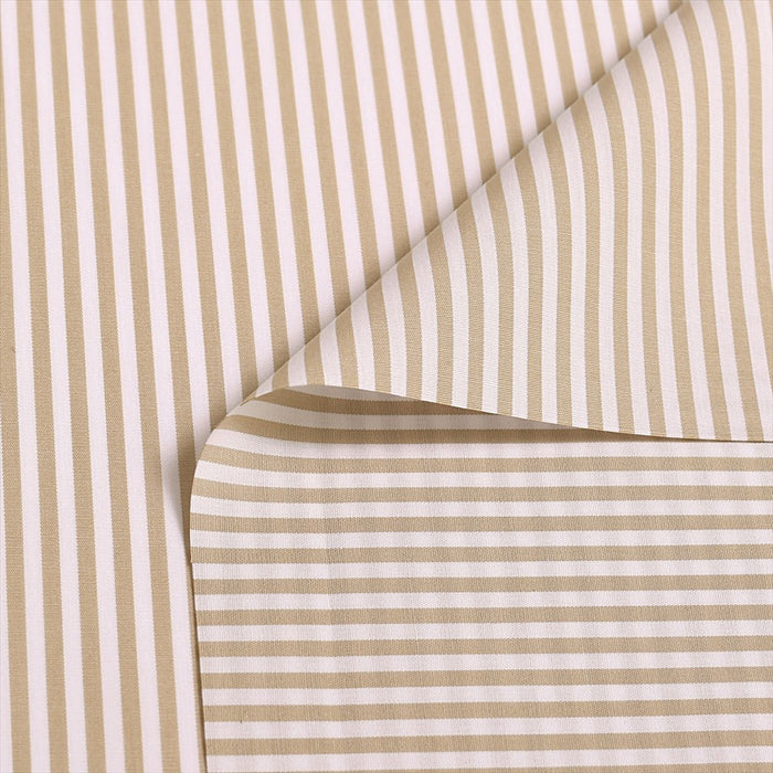 Yu-Packet [Order from manufacturer] Extra-long cotton yarn-dyed broadcloth, white x light brown stripe thick, 50 yarn-dyed broadcloth fabric 