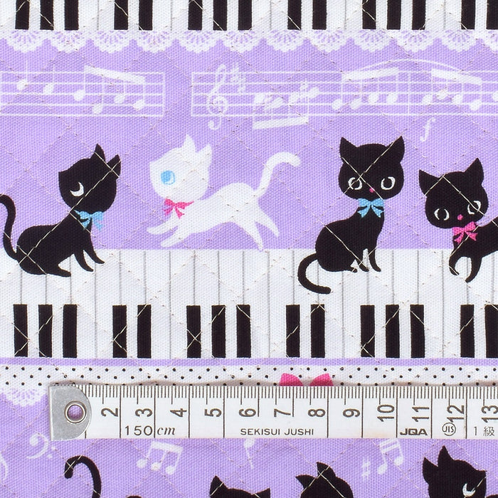ピアノの上で踊る黒猫ワルツ(ラベンダー) キルティング生地