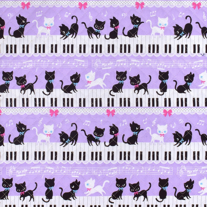 Black cat waltz dancing on the piano (lavender) quilting fabric 