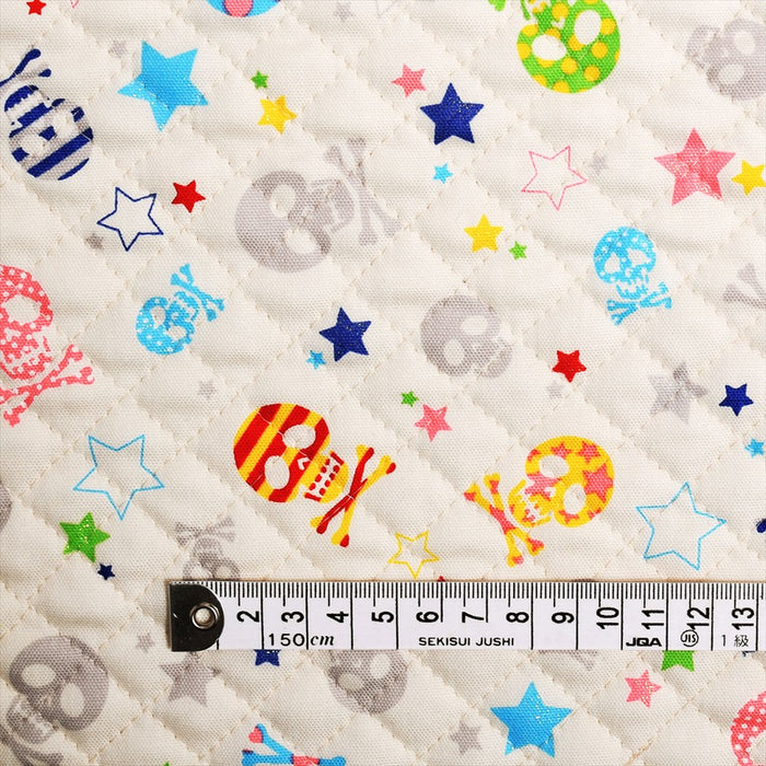 Stylish skull and glitter star (milky white) quilting fabric 