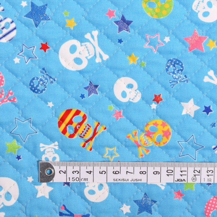 Stylish skull and glitter star (sky blue) quilting fabric 