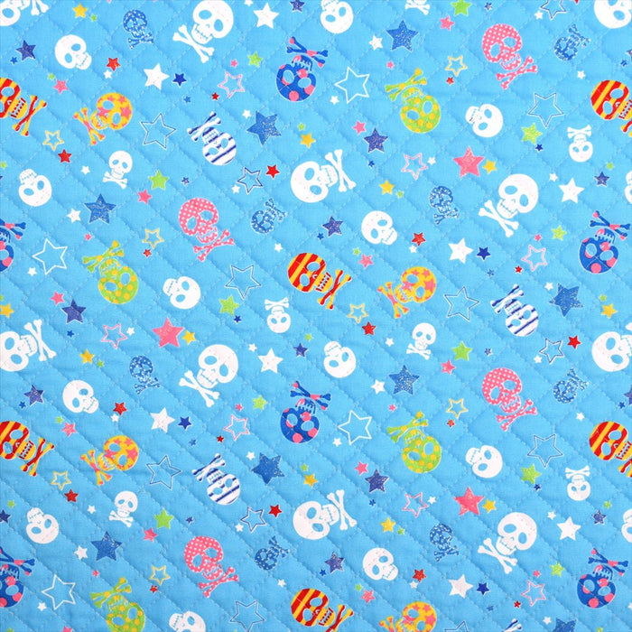Stylish skull and glitter star (sky blue) quilting fabric 