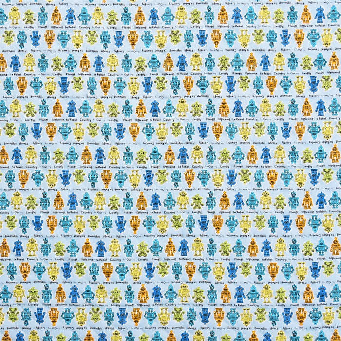Welcome to Robot Kingdom (light blue) quilting fabric 