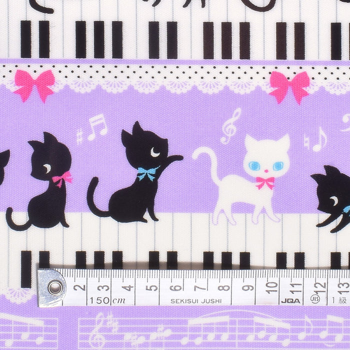 ピアノの上で踊る黒猫ワルツ(ラベンダー) ラミネート0.2mm生地