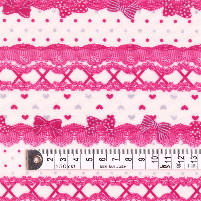 Pretty cute with ribbon and lace pattern (white) laminated 0.2mm fabric 