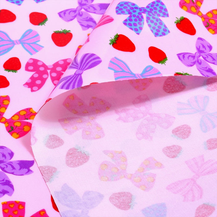 Lovely with strawberry and ribbon (pink) Laminated 0.2mm fabric 