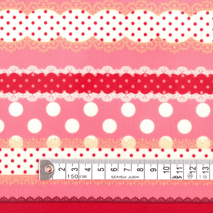Polka dot harmony of ribbon and lace (pink) laminated (thickness 0.2mm) fabric 