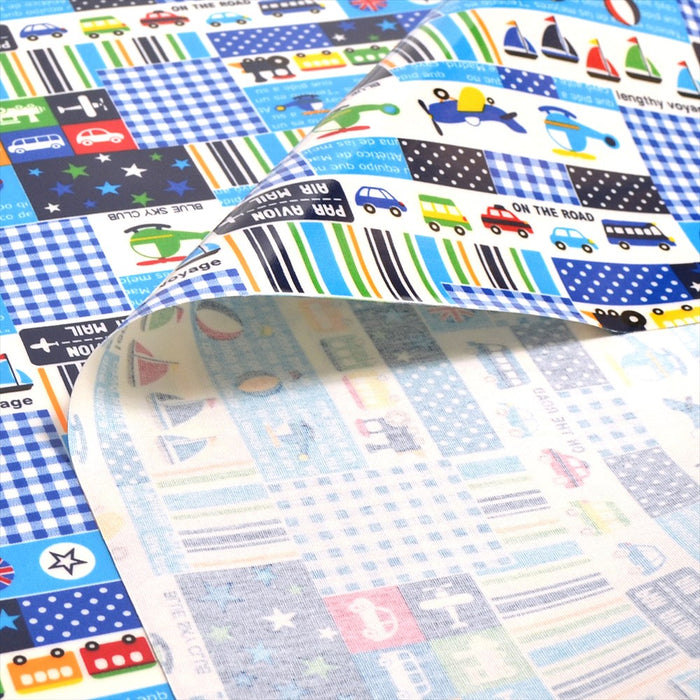 Happy Travel with a Vehicle (Navy) Laminated 0.2mm Fabric 