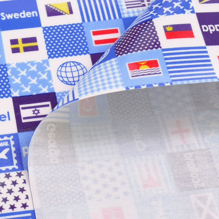 Travel around the world with national flags (sky blue) Laminated 0.2mm fabric