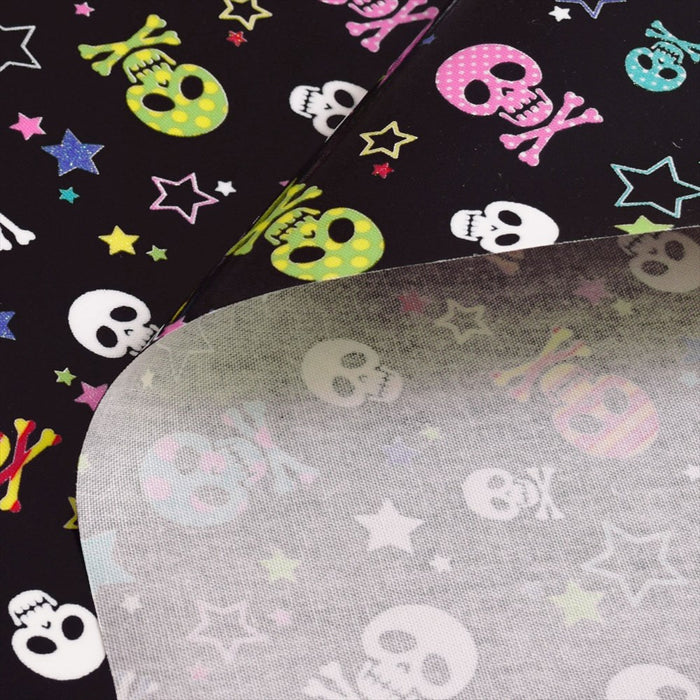 Fashionable skull and glitter star (black) laminated 0.2mm fabric 