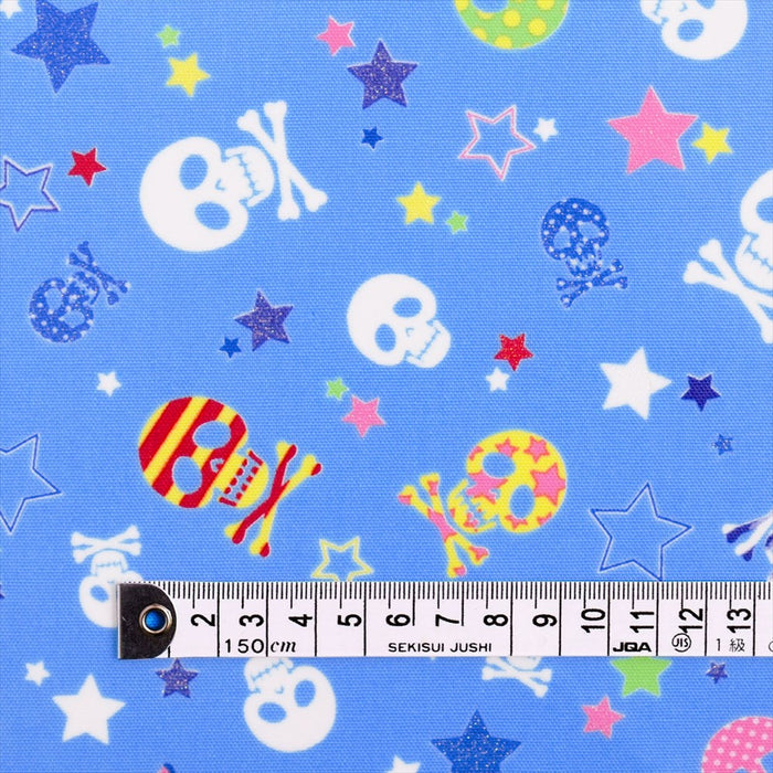 Fashionable skull and sparkling star (sky blue) laminated 0.2mm fabric 