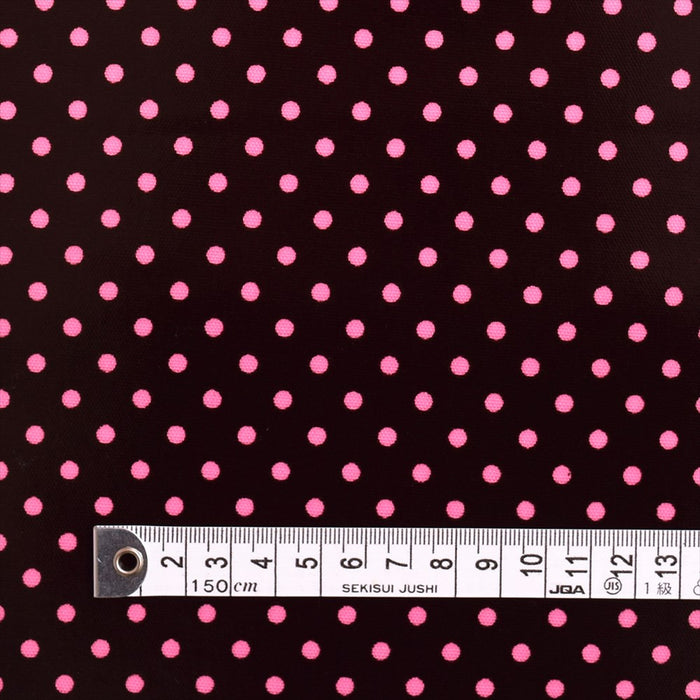 Polka dots (pink dots on chocolate) laminated 0.2mm fabric