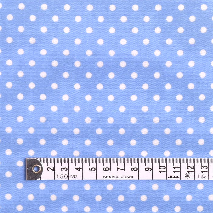 Polka dots (white dots on light blue background) laminated 0.2mm fabric 